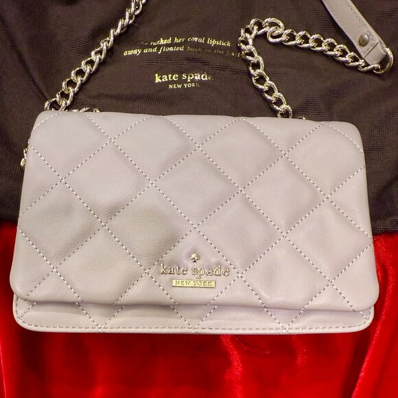 KATE SPADE NEW YORK QUILTED LIGHT TAUPE SILVER CHAIN BAG SMALL LIKE NEW - Picture 4 of 15